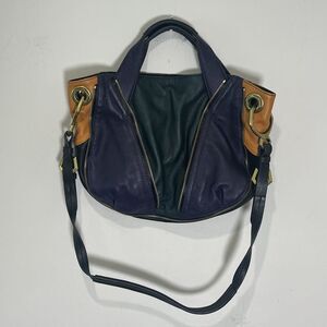 orYANY Purse Leather Purple Green Gold Color Block Convertible Satchel Bag Boho